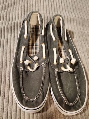 St. John's Bay Gray Canvas Boat Shoes with White Laces
